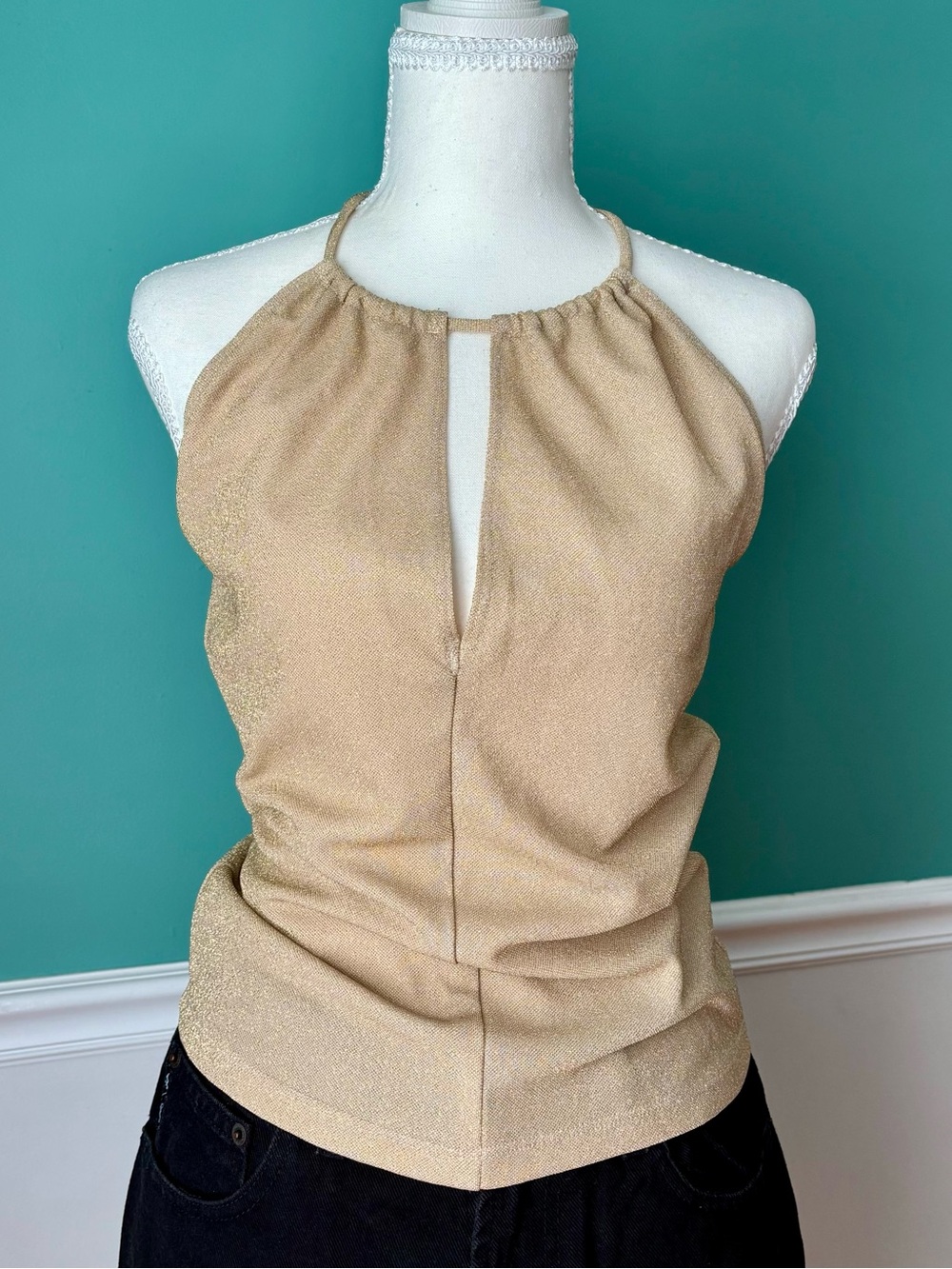 Y2K Gold Metallic Halter Top ✨ Keyhole Party Clubbing Going Out
